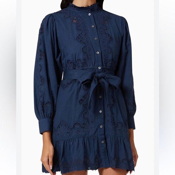 Sea New York Dresses & Skirts - SEA NEW YORK Anita Eyelet Mini Dress in Cotton-linen Navy Size 8